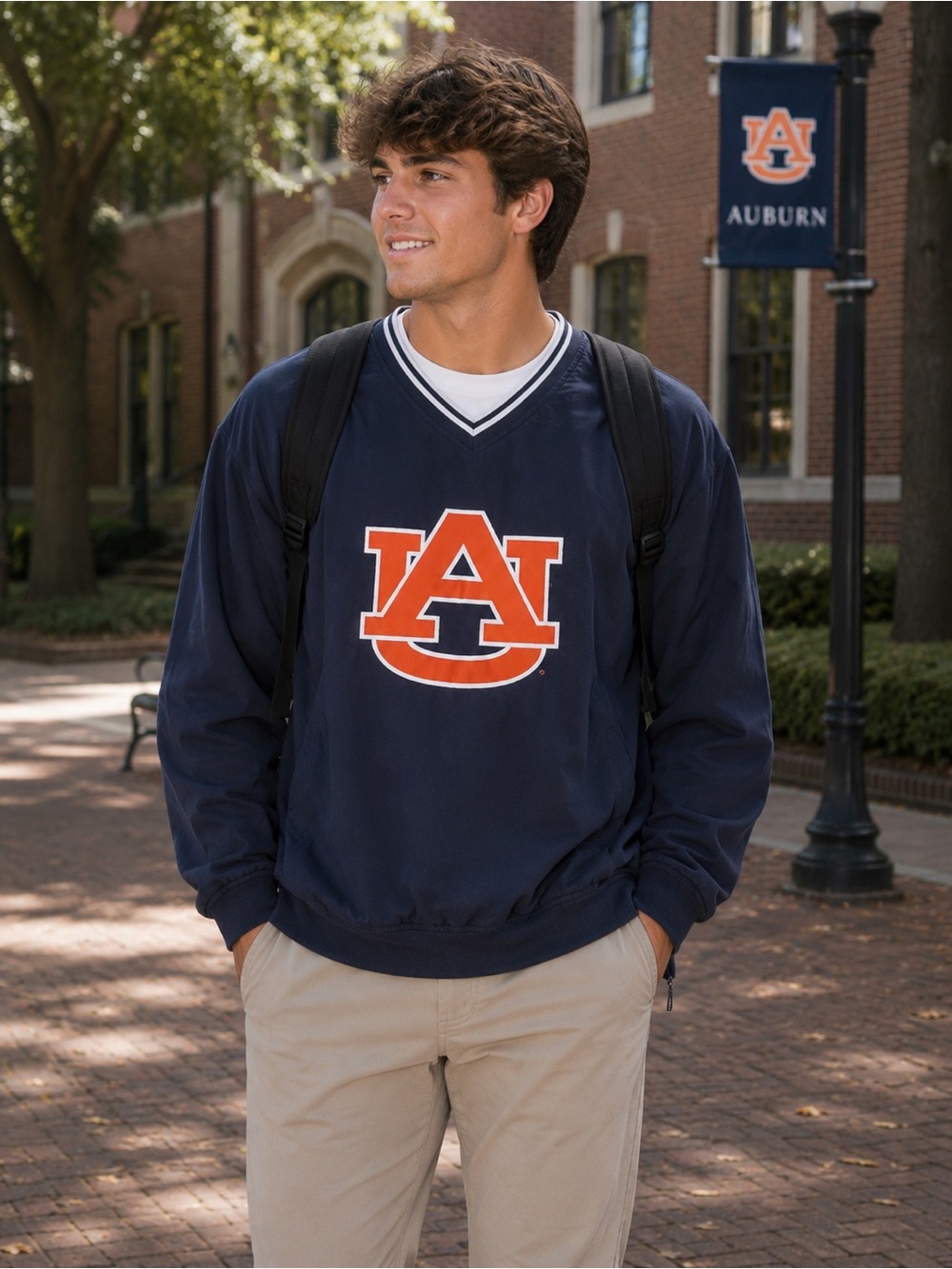 Vintage Pro Player Auburn Tigers V-Neck Pullover Windshirt Jacket - Navy